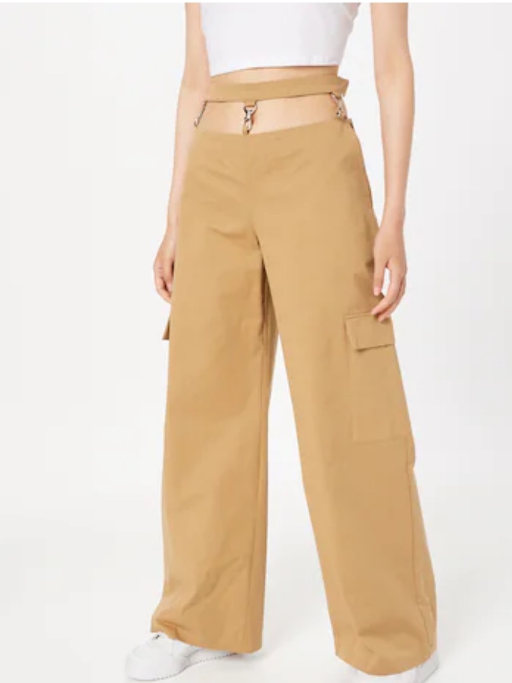 The Ragged Priest Pants Size 8 Wide Leg Beige Cargo Goth Cotton High Rise